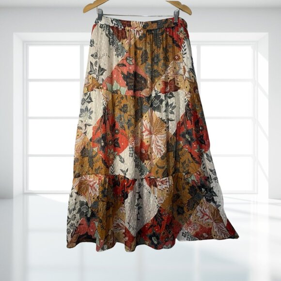 Johnny Was Jade Stephanie XL Tiered Boho Maxi Skirt Patchwork L79921 Silk Blend - Picture 3 of 13